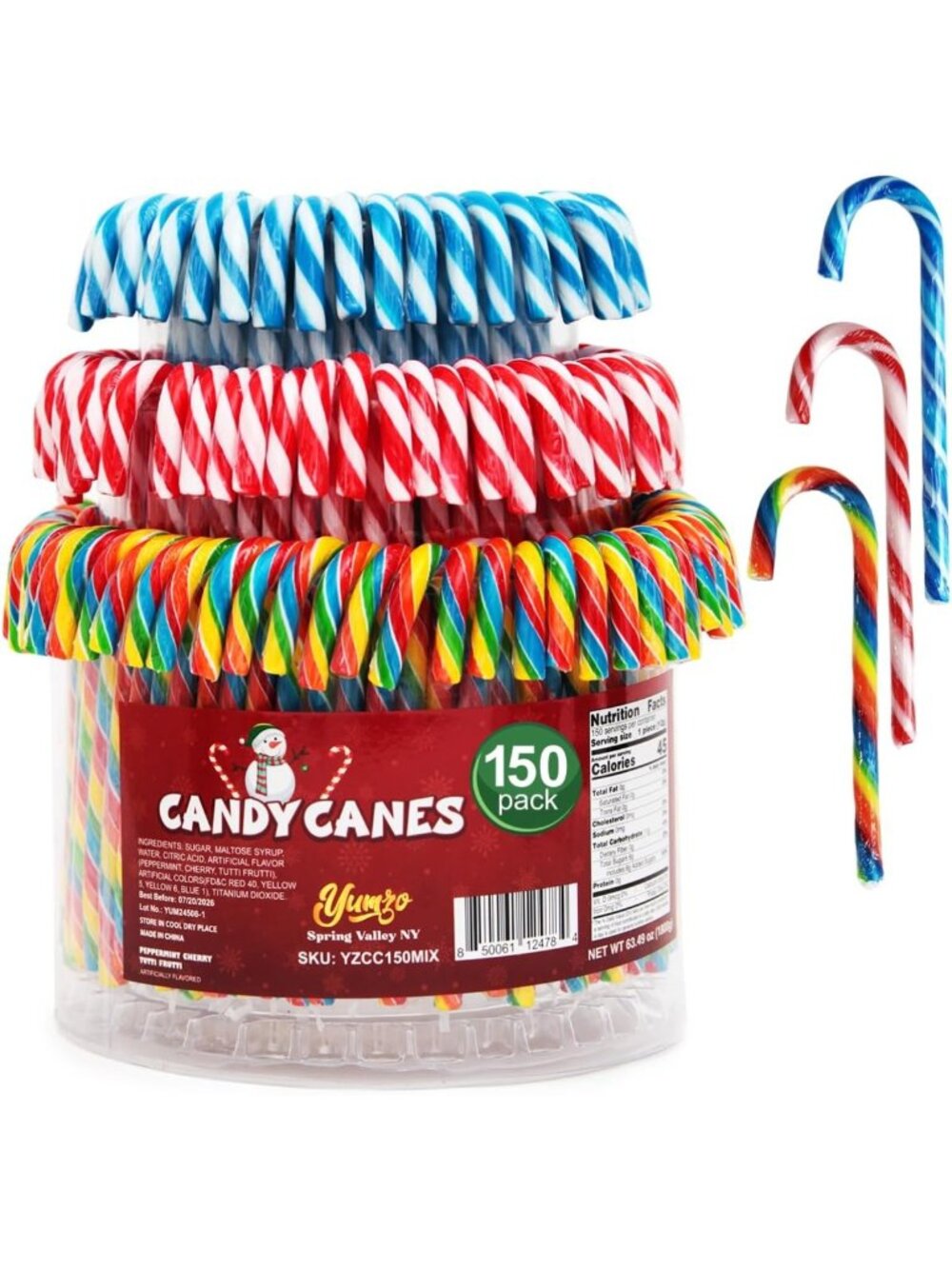 Tutti Frutti Christmas Candy Canes - Blue & White Peppermint, 150 Count Bulk